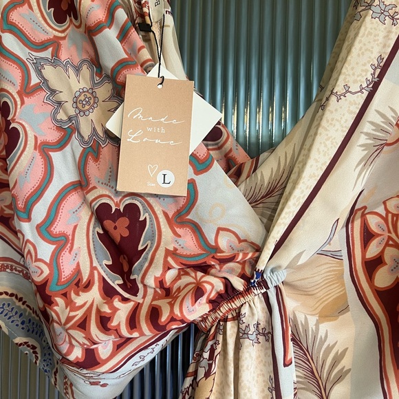 Multi Stripe Floral Print V-Neck Dolman Sleeves Maxi Dress with Side… - Picture 16 of 16